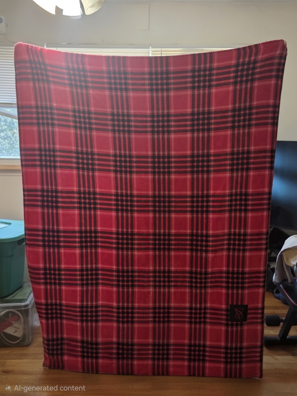 Victoria's Secret Red and Black Plaid Fleece Throw